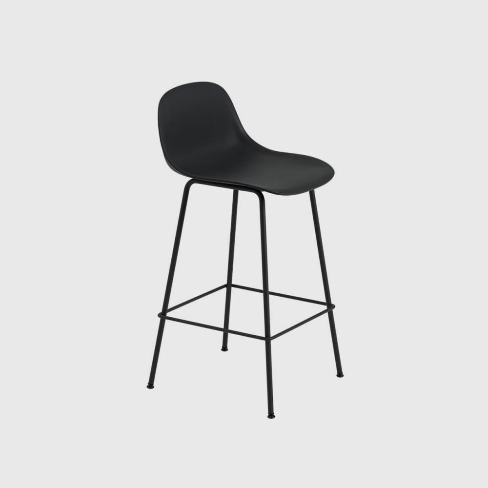 Fiber Stool With Backrest, Tube Base Chair