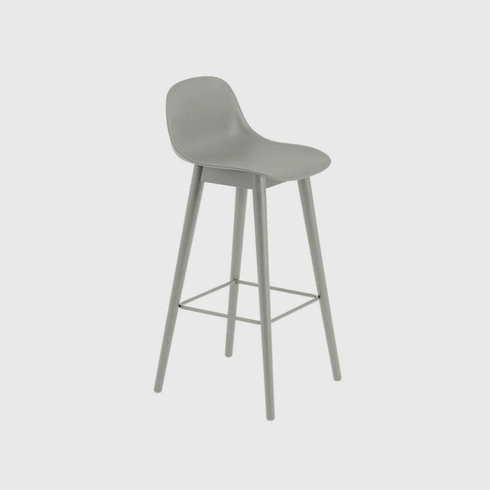 Fiber Stool With Backrest, Wood Base Chair