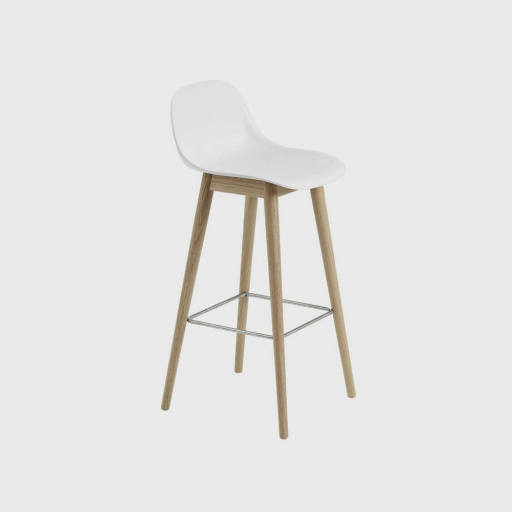 Fiber Stool With Backrest, Wood Base Chair